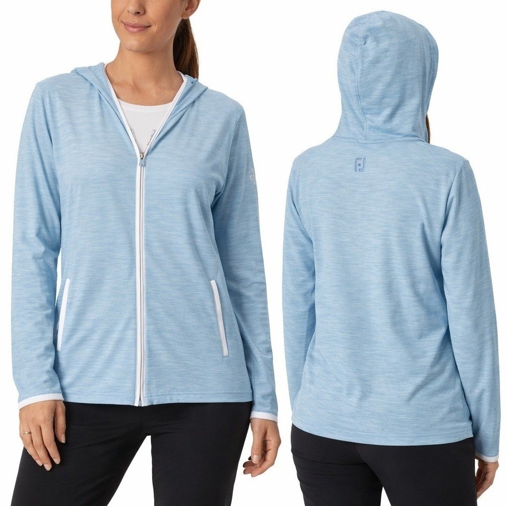 FJ FootJoy Jacket Womens Large Full-Zip Golf Hoodie‎ Light Blue Side Pockets